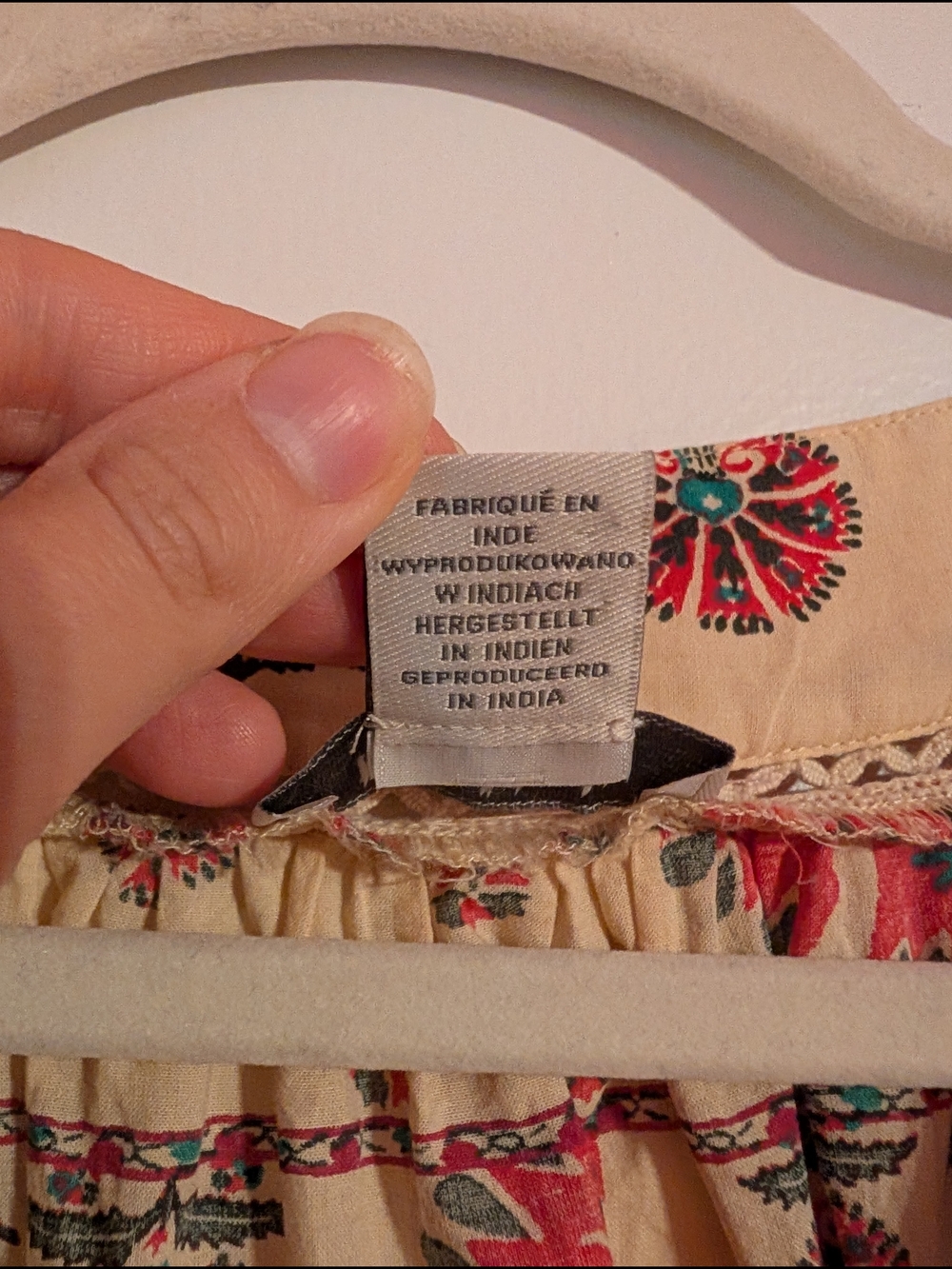 Haute Hippie Cream Floral Peasant Blouse with Red & Green Accents - Picture 5 of 6